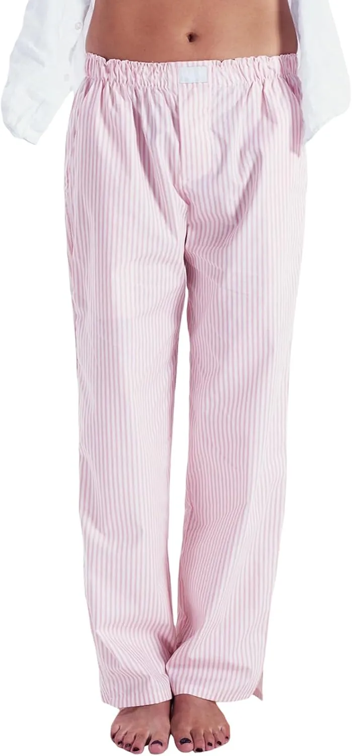 Mxiqqpltky Pajama Pants Women Y2k Striped Elastic High Waist Straight Wide Leg Lounge Pj Pants Soft Pajama Bottoms Sleepwear