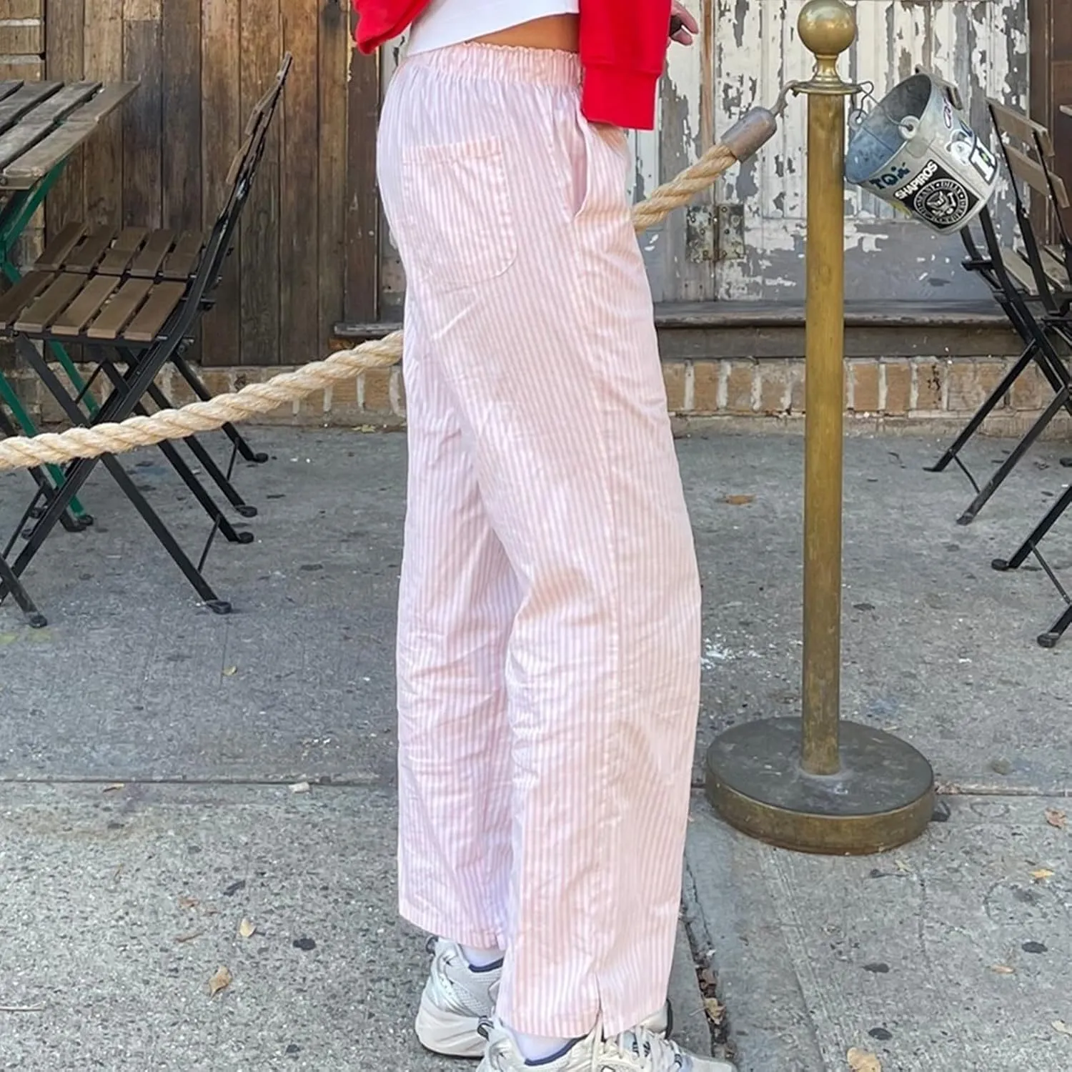 Mxiqqpltky Pajama Pants Women Y2k Striped Elastic High Waist Straight Wide Leg Lounge Pj Pants Soft Pajama Bottoms Sleepwear