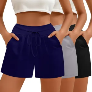 Neer 3 Pack Women's Sweat Shorts, Drawstring Cotton Lounge Shorts Casual Summer Lightweight Soft Athletic Shorts with Pockets