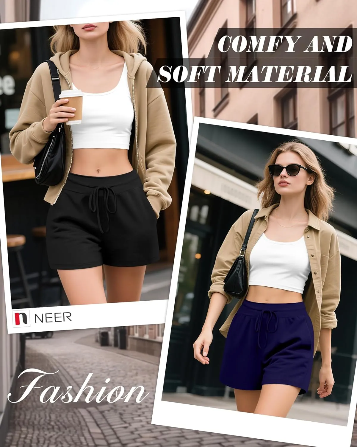 Neer 3 Pack Women's Sweat Shorts, Drawstring Cotton Lounge Shorts Casual Summer Lightweight Soft Athletic Shorts with Pockets