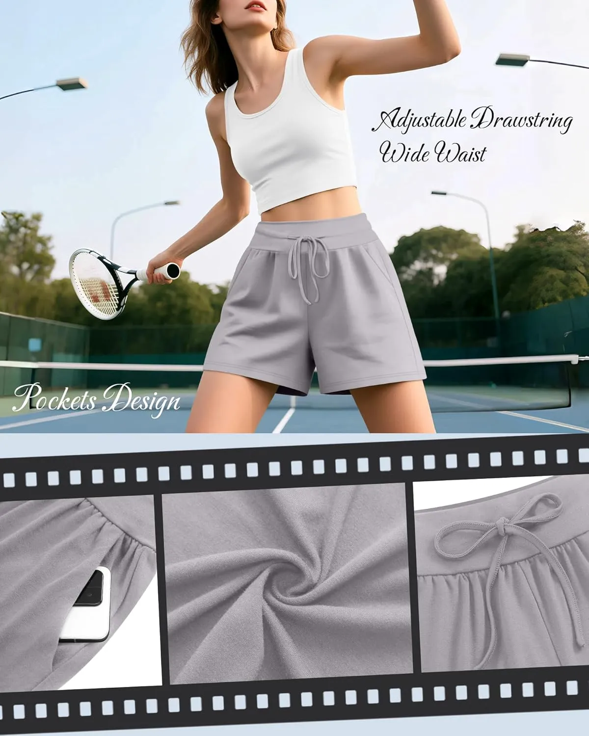 Neer 3 Pack Women's Sweat Shorts, Drawstring Cotton Lounge Shorts Casual Summer Lightweight Soft Athletic Shorts with Pockets