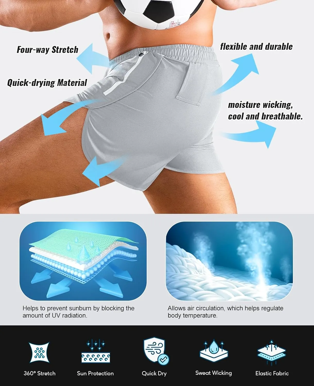 Niksa Mens Running Shorts 3" Workout Athletic Shorts with Zipper Pockets Lightweight Quick Dry Gym Shorts