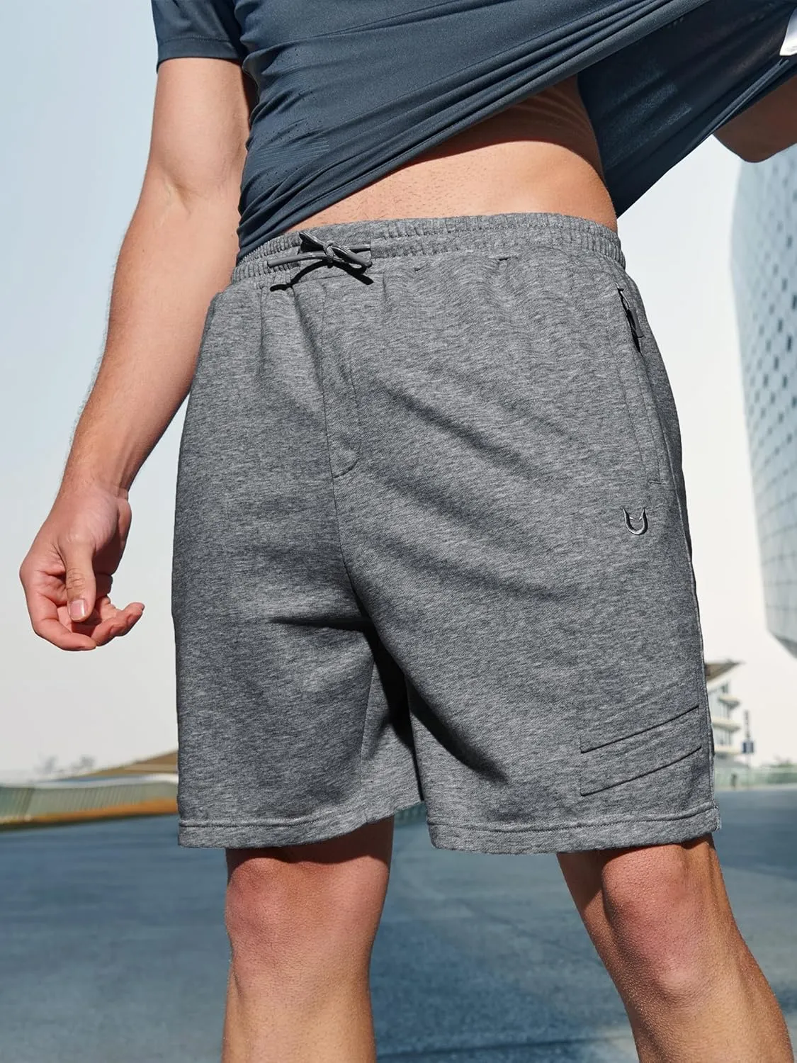 NORTHYARD Men's Athletic Running Shorts Cotton Casual Shorts with Zipper Pockets 7" Workout Gym Sweat Shorts