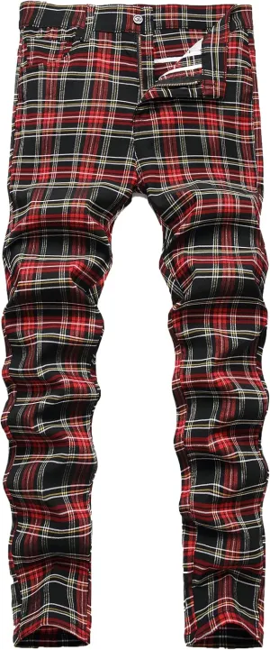 NOVOCCT Plaid Pants for Men - Skinny Mens Dress Pants - Stretch Slim Fit Business Casual Dress Chinos for Men