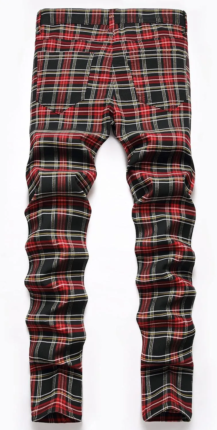 NOVOCCT Plaid Pants for Men - Skinny Mens Dress Pants - Stretch Slim Fit Business Casual Dress Chinos for Men