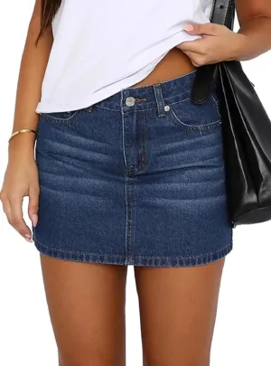 NUFIWI Women Retro Denim Skirt Low Rise Casual Mini Jean Skirts Low Waisted Button Front Short Cargo Skirt with Pockets