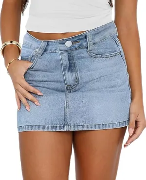 NUFIWI Women Retro Denim Skirt Low Rise Casual Mini Jean Skirts Low Waisted Button Front Short Cargo Skirt with Pockets
