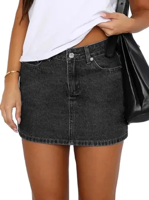 NUFIWI Women Retro Denim Skirt Low Rise Casual Mini Jean Skirts Low Waisted Button Front Short Cargo Skirt with Pockets