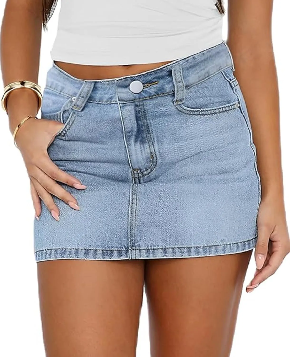 NUFIWI Women Retro Denim Skirt Low Rise Casual Mini Jean Skirts Low Waisted Button Front Short Cargo Skirt with Pockets