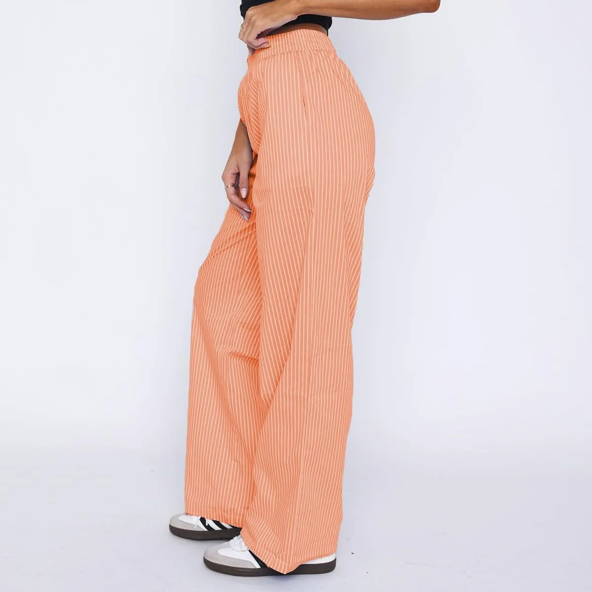 NUFIWI Women Y2k Lounge Pants High Waist Striped Printed Wide Leg Pants Summer Casual Going Out Pants with Pocket