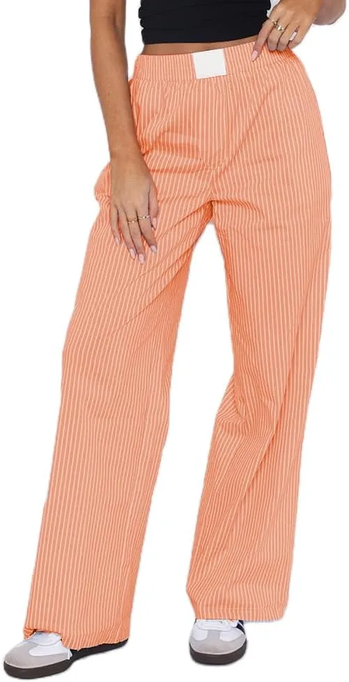 NUFIWI Women Y2k Lounge Pants High Waist Striped Printed Wide Leg Pants Summer Casual Going Out Pants with Pocket