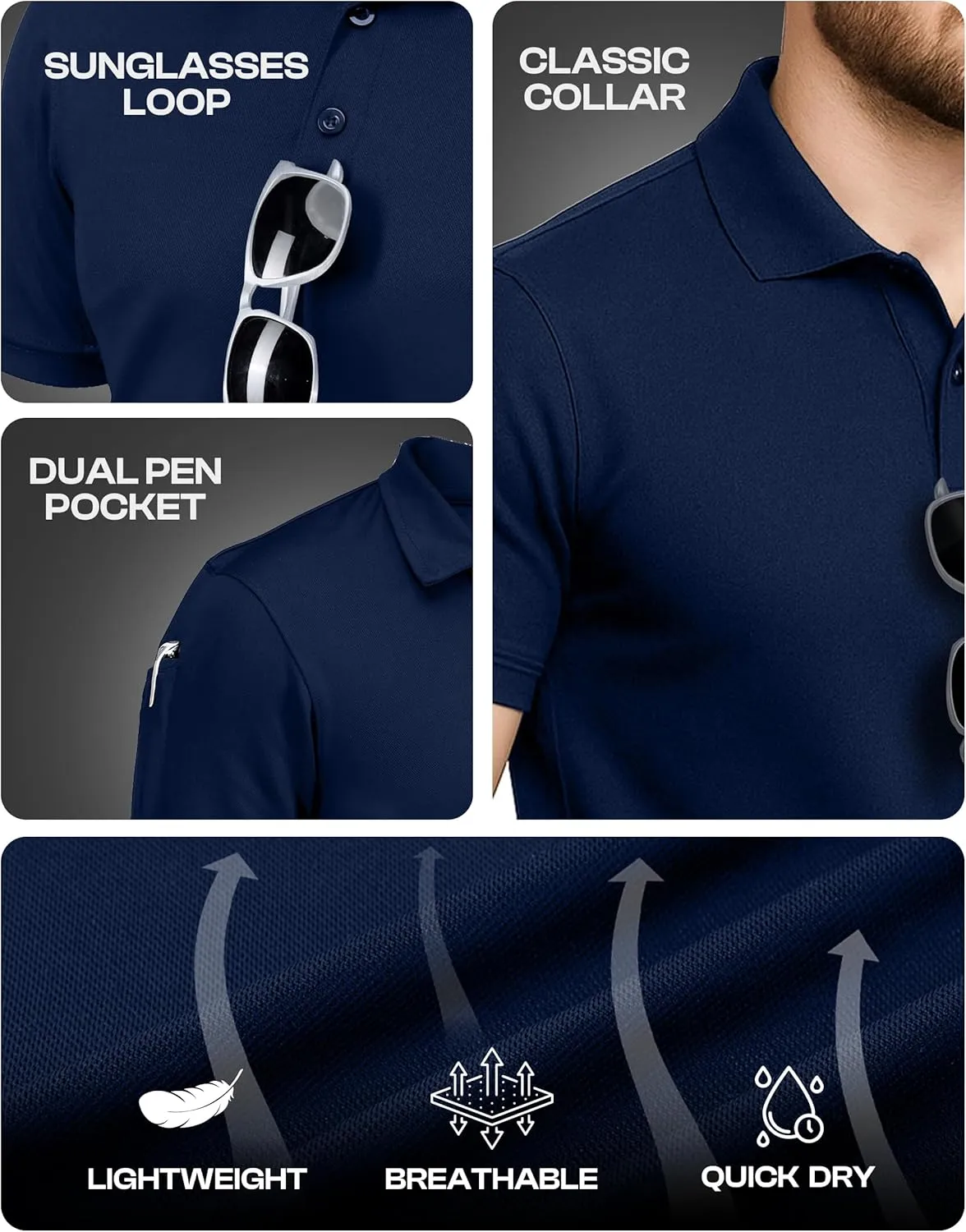 NY Threads Mens Polo Shirt Short Sleeves Quick Dry Performance Tactical Pique Jersey Golf Shirt