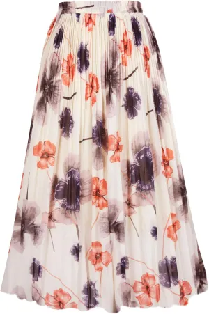OBBUE Women's Chiffon Pleated Skirts Elastic High Waist A-line Midi Skirts for Casual Party Holiday