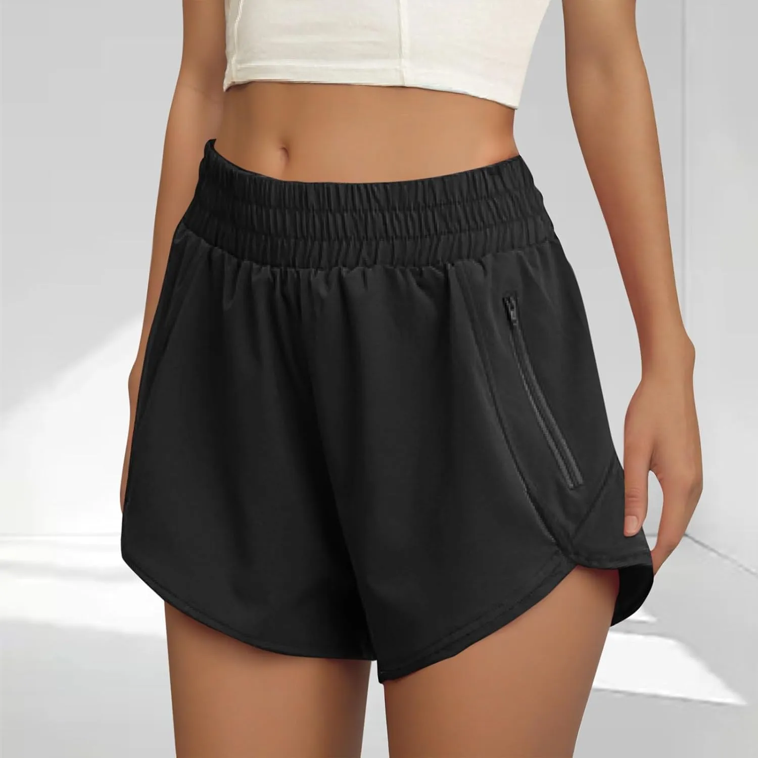 oiangi Running Shorts for Women High Waisted Quick Dry Athletic Shorts Lightweight Workout Biker Shorts with Zipper Pockets