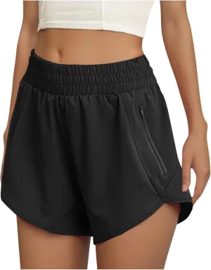 oiangi Running Shorts for Women High Waisted Quick Dry Athletic Shorts Lightweight Workout Biker Shorts with Zipper Pockets