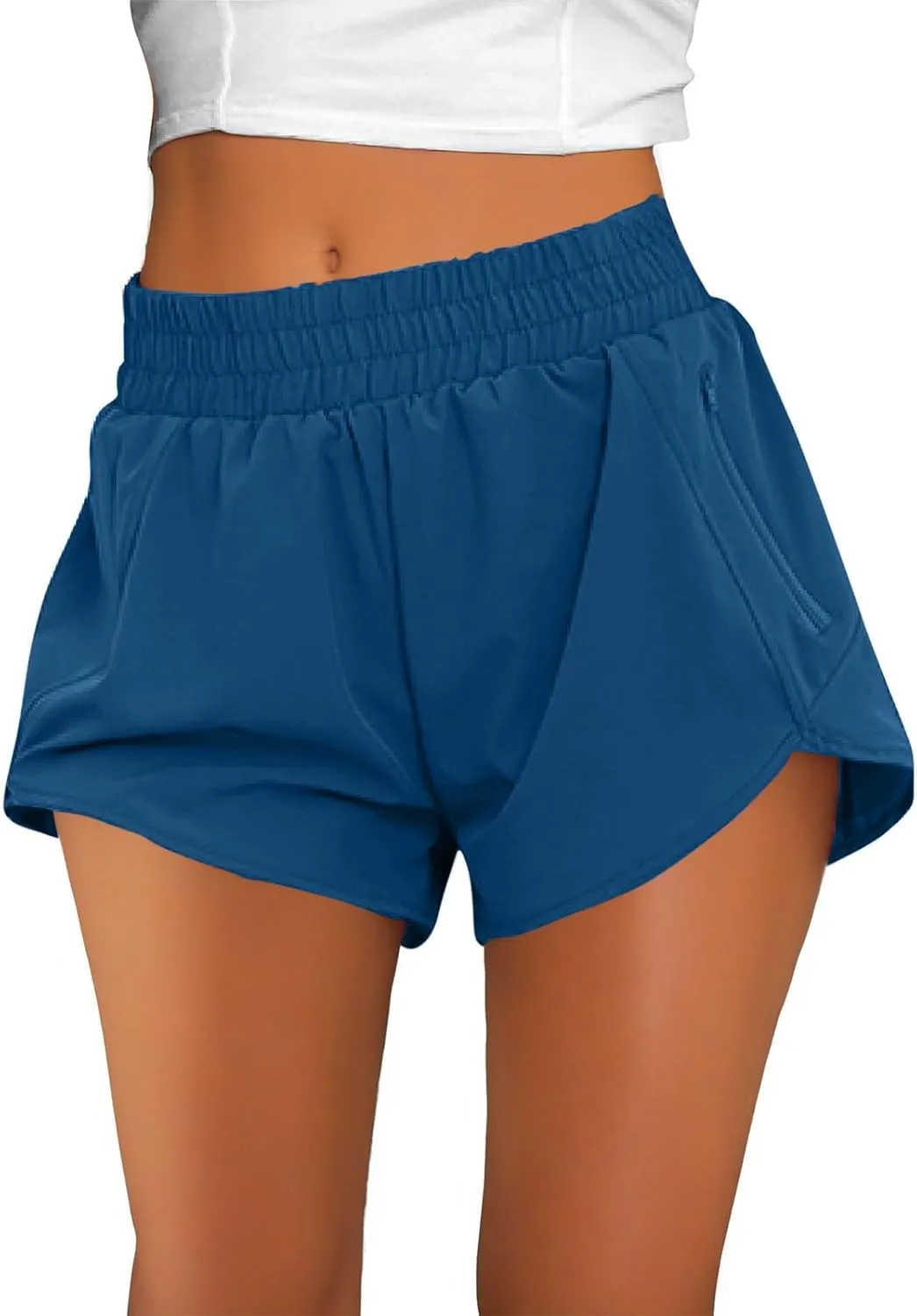 oiangi Running Shorts for Women High Waisted Quick Dry Athletic Shorts Lightweight Workout Biker Shorts with Zipper Pockets
