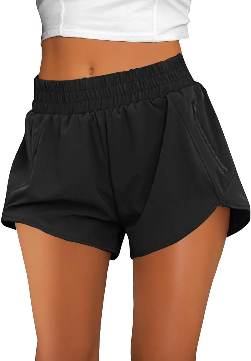 oiangi Running Shorts for Women High Waisted Quick Dry Athletic Shorts Lightweight Workout Biker Shorts with Zipper Pockets