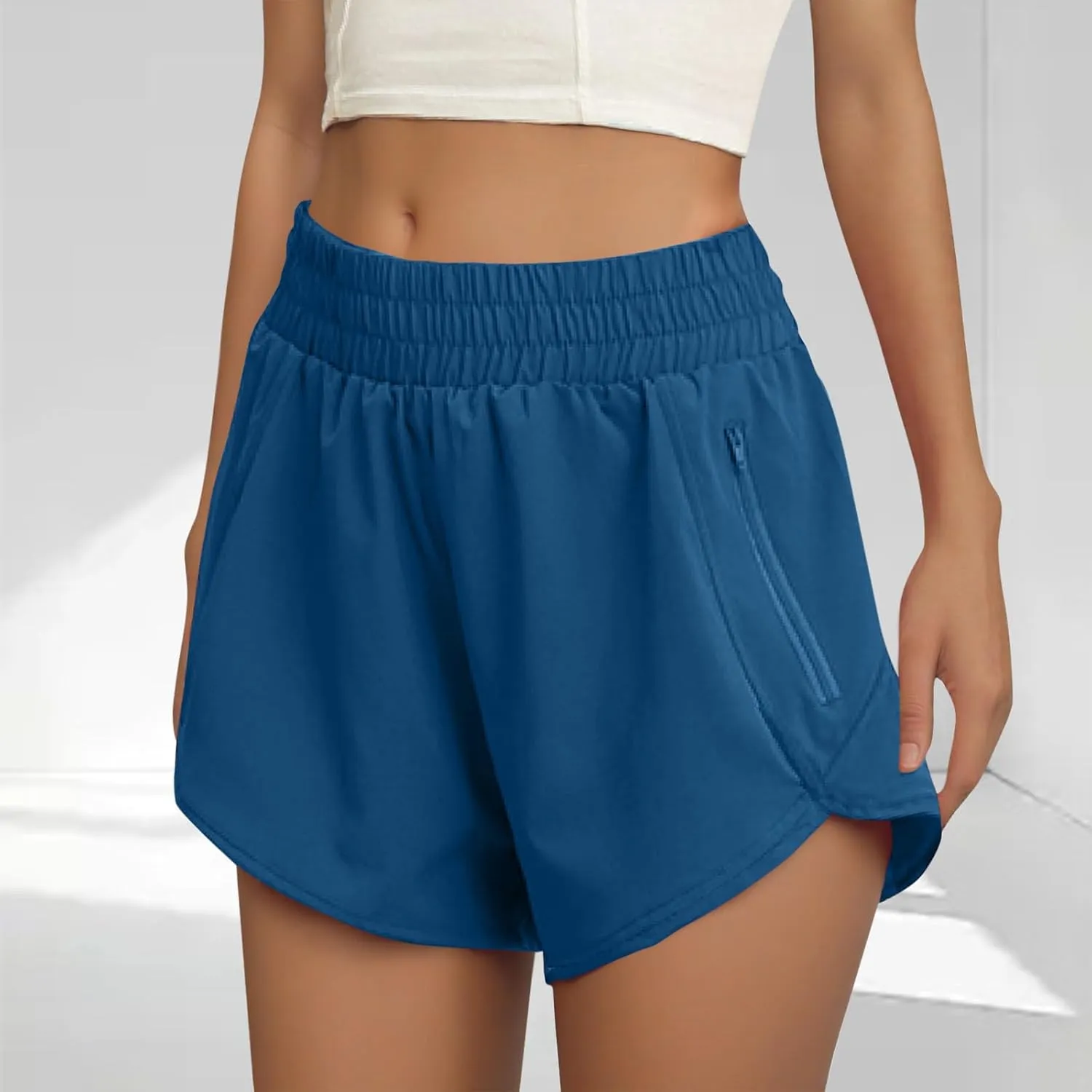 oiangi Running Shorts for Women High Waisted Quick Dry Athletic Shorts Lightweight Workout Biker Shorts with Zipper Pockets
