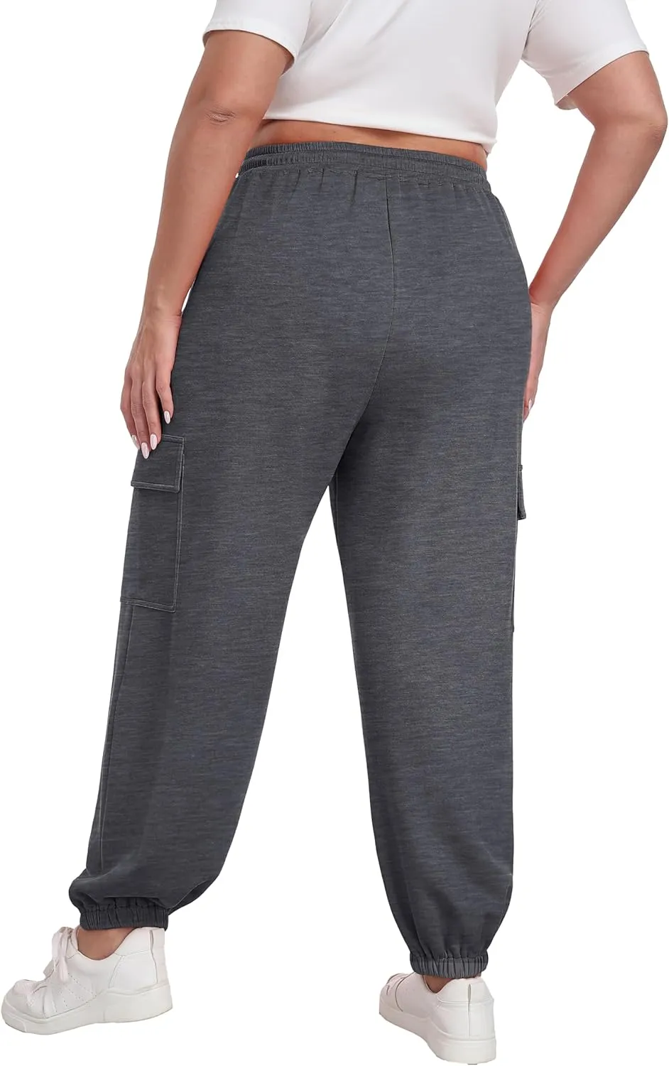 OLRIK Plus Size Pants 2025 Trendy Cargo Sweatpants Adjustable Drawstring Joggers Loose Fit Lounge Trousers with Pockets