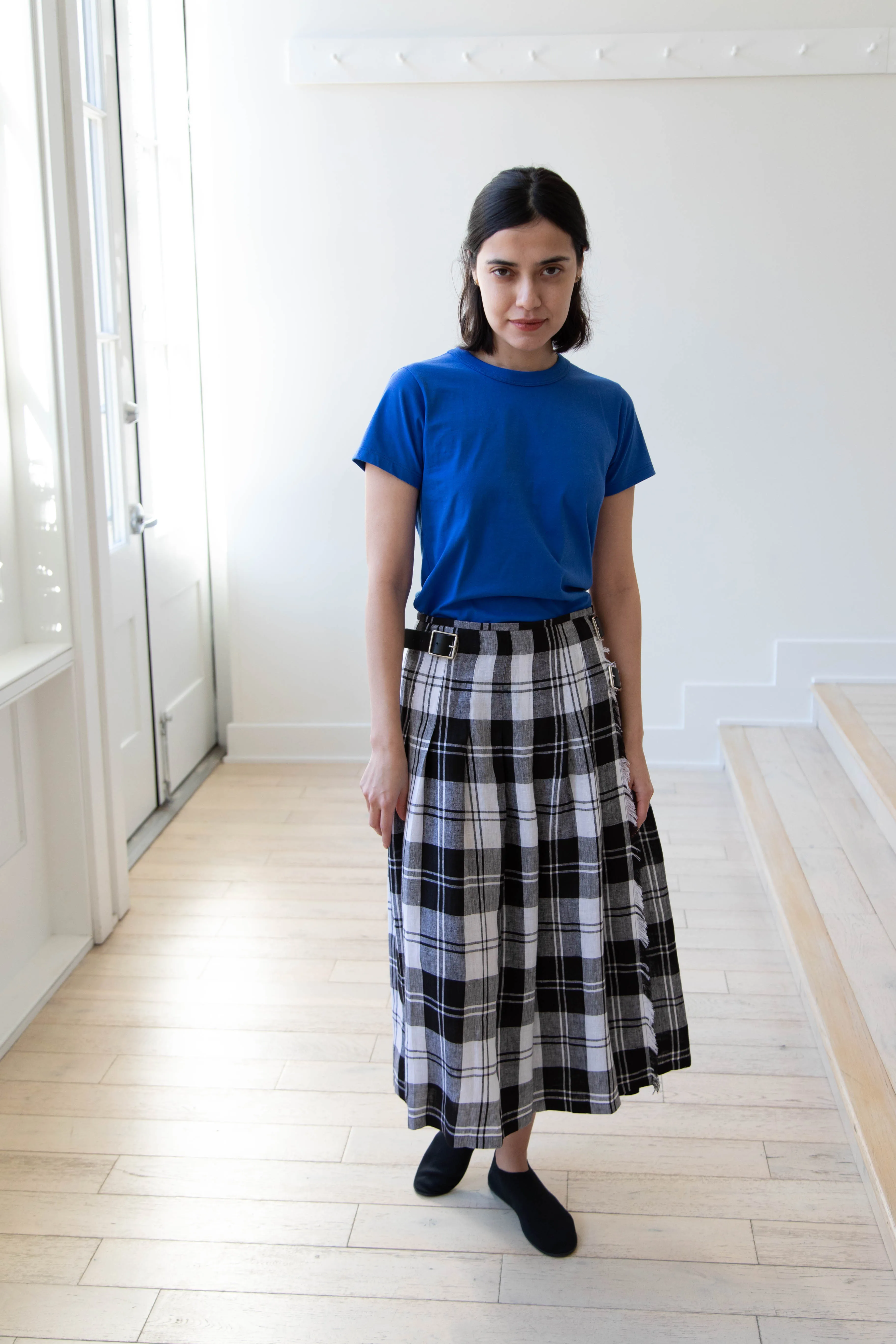 O'Neil of Dublin | Linen Pleated Skirt in Black Check