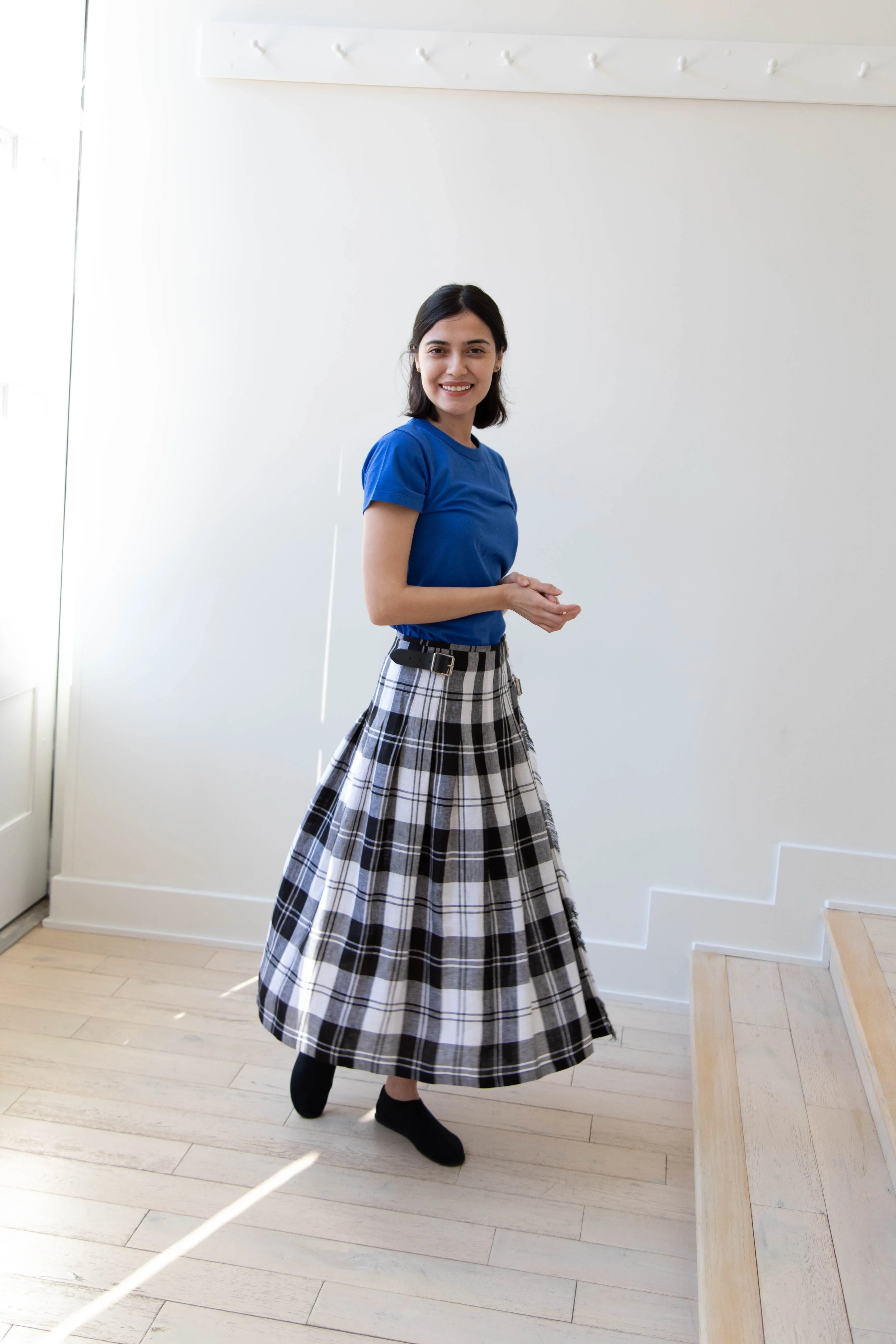 O'Neil of Dublin | Linen Pleated Skirt in Black Check