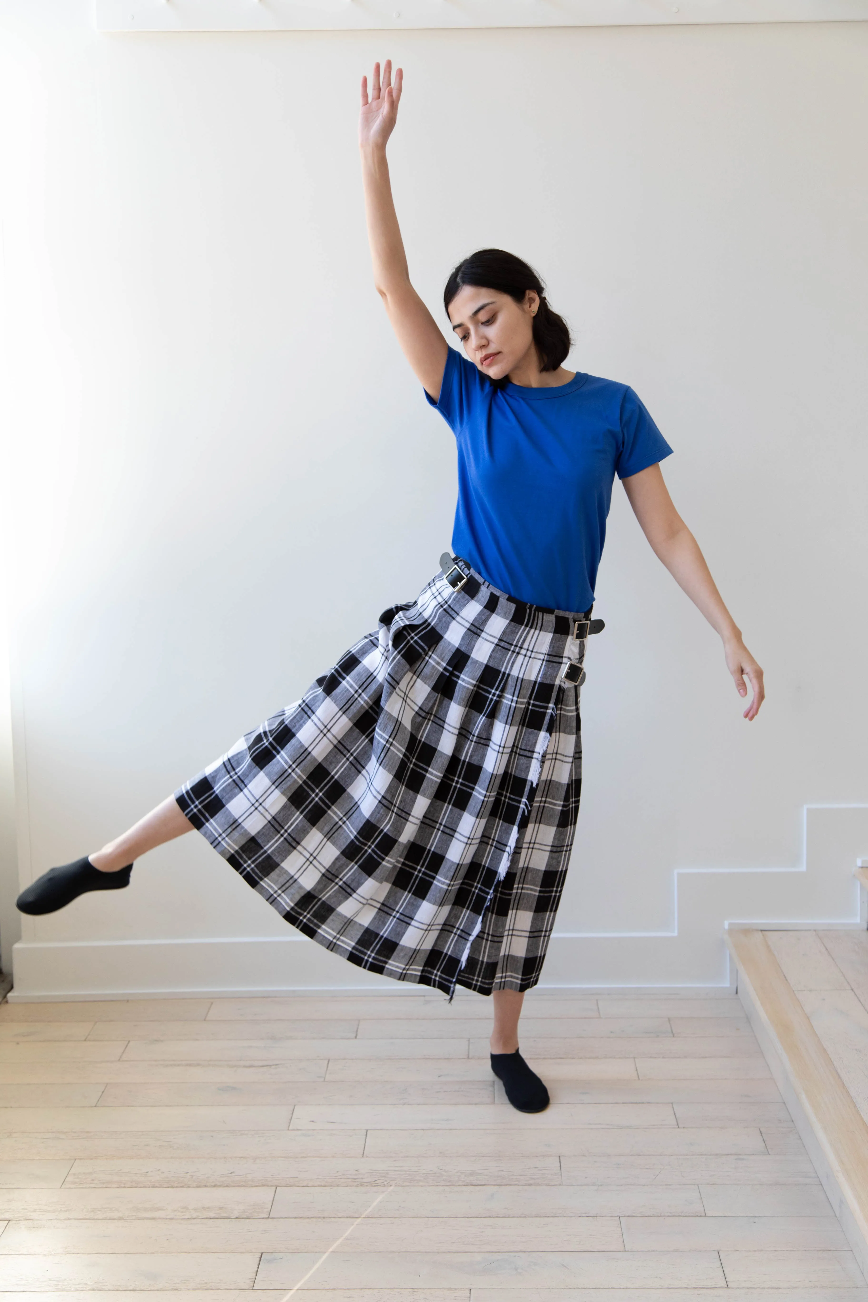 O'Neil of Dublin | Linen Pleated Skirt in Black Check