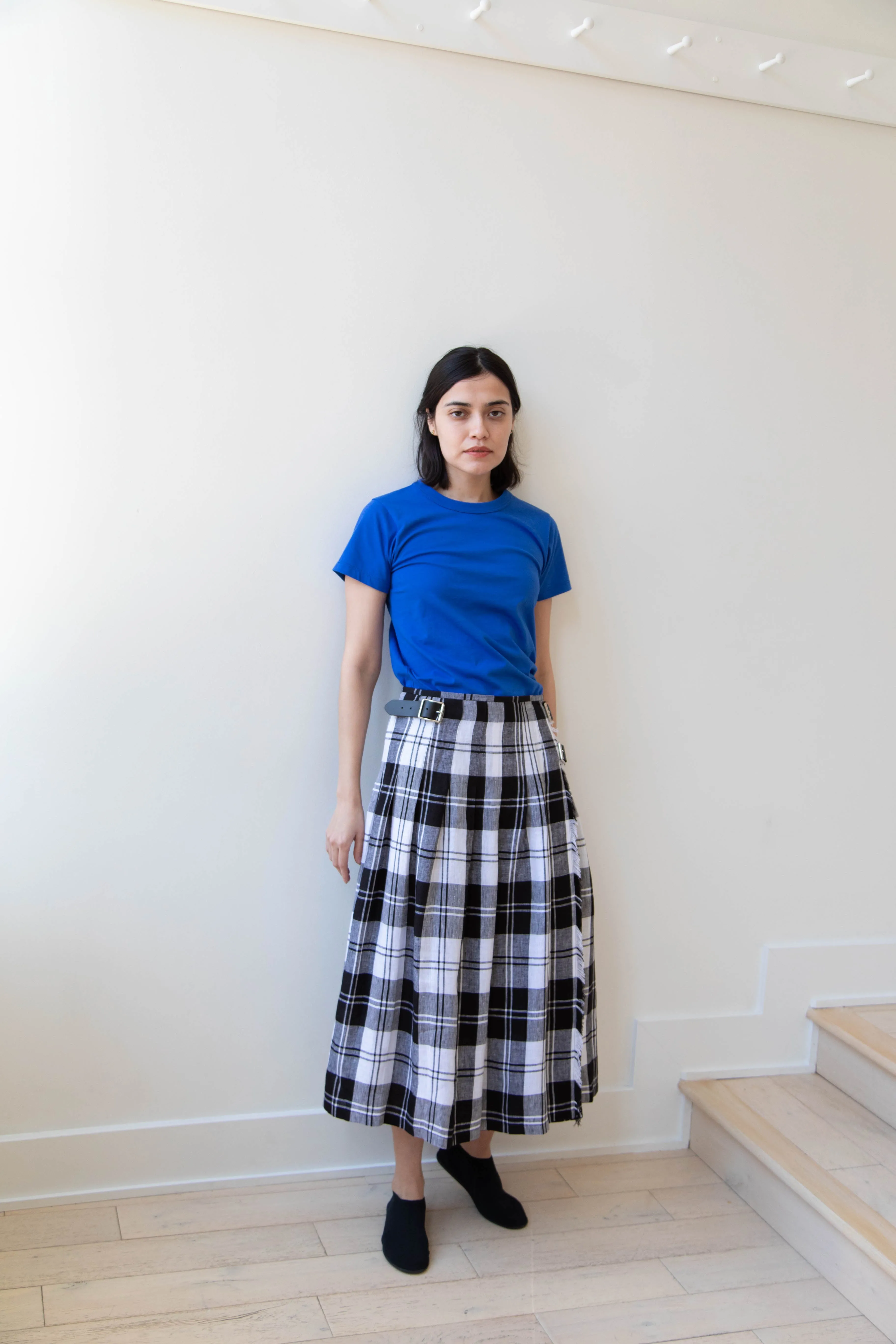 O'Neil of Dublin | Linen Pleated Skirt in Black Check