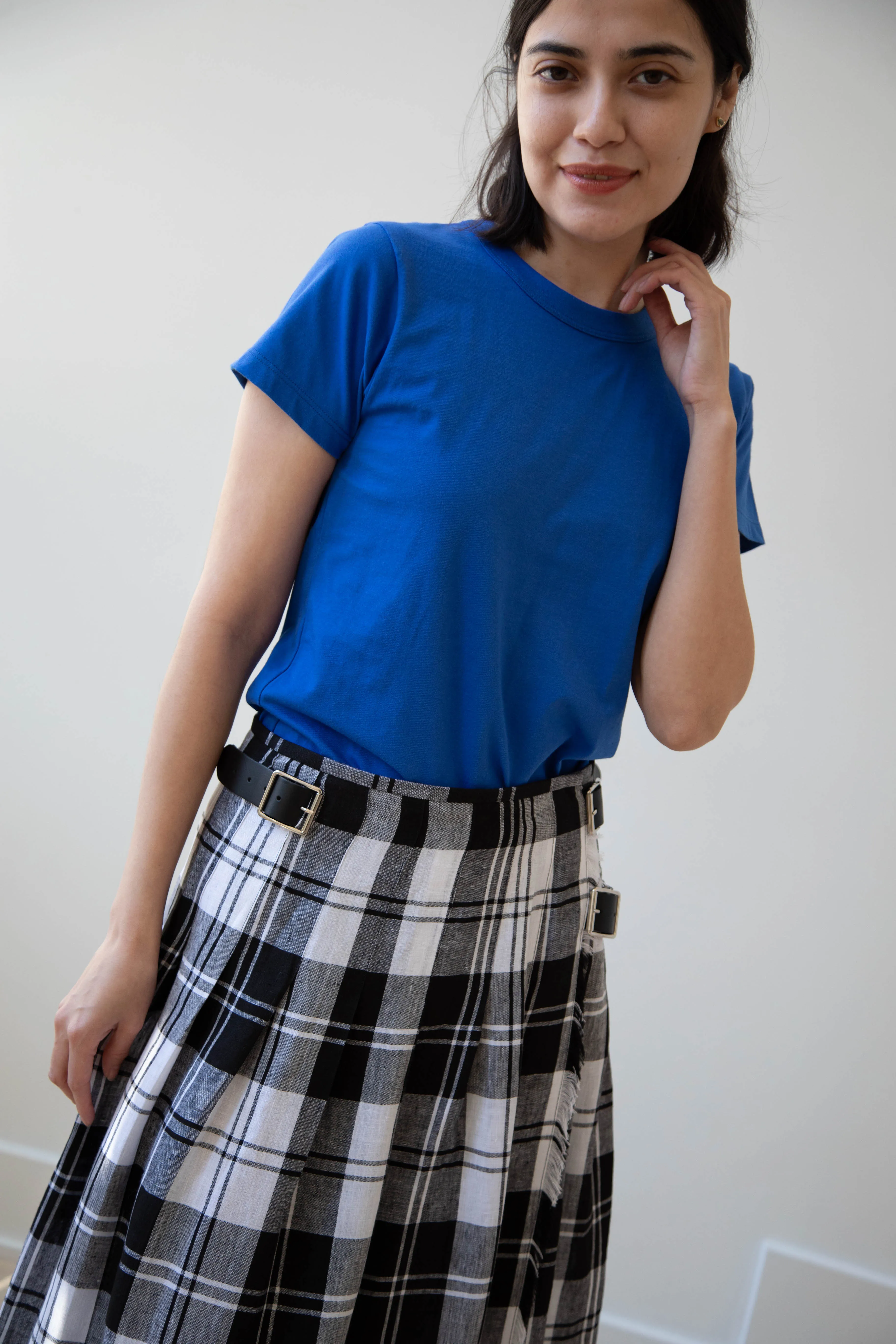 O'Neil of Dublin | Linen Pleated Skirt in Black Check