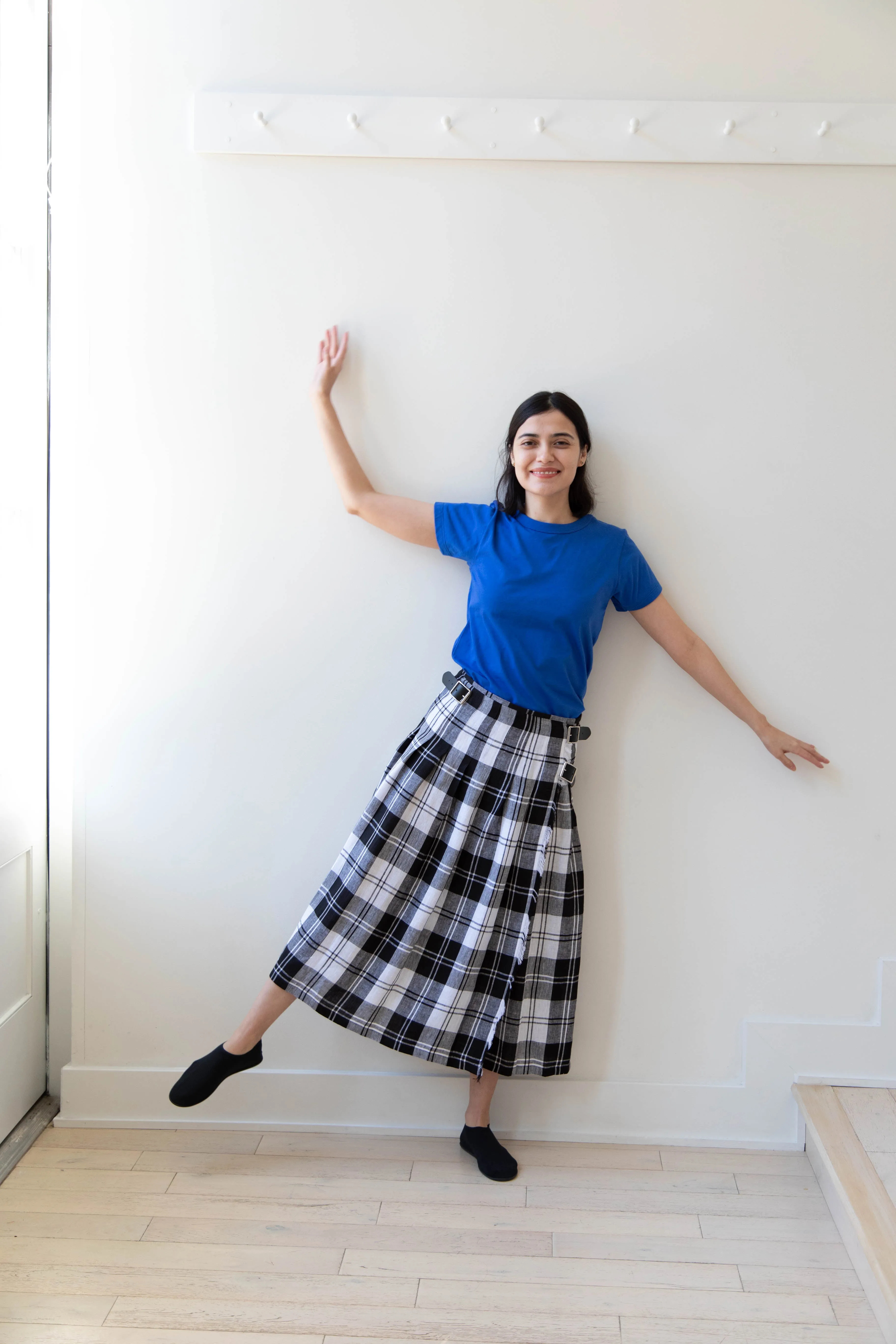 O'Neil of Dublin | Linen Pleated Skirt in Black Check