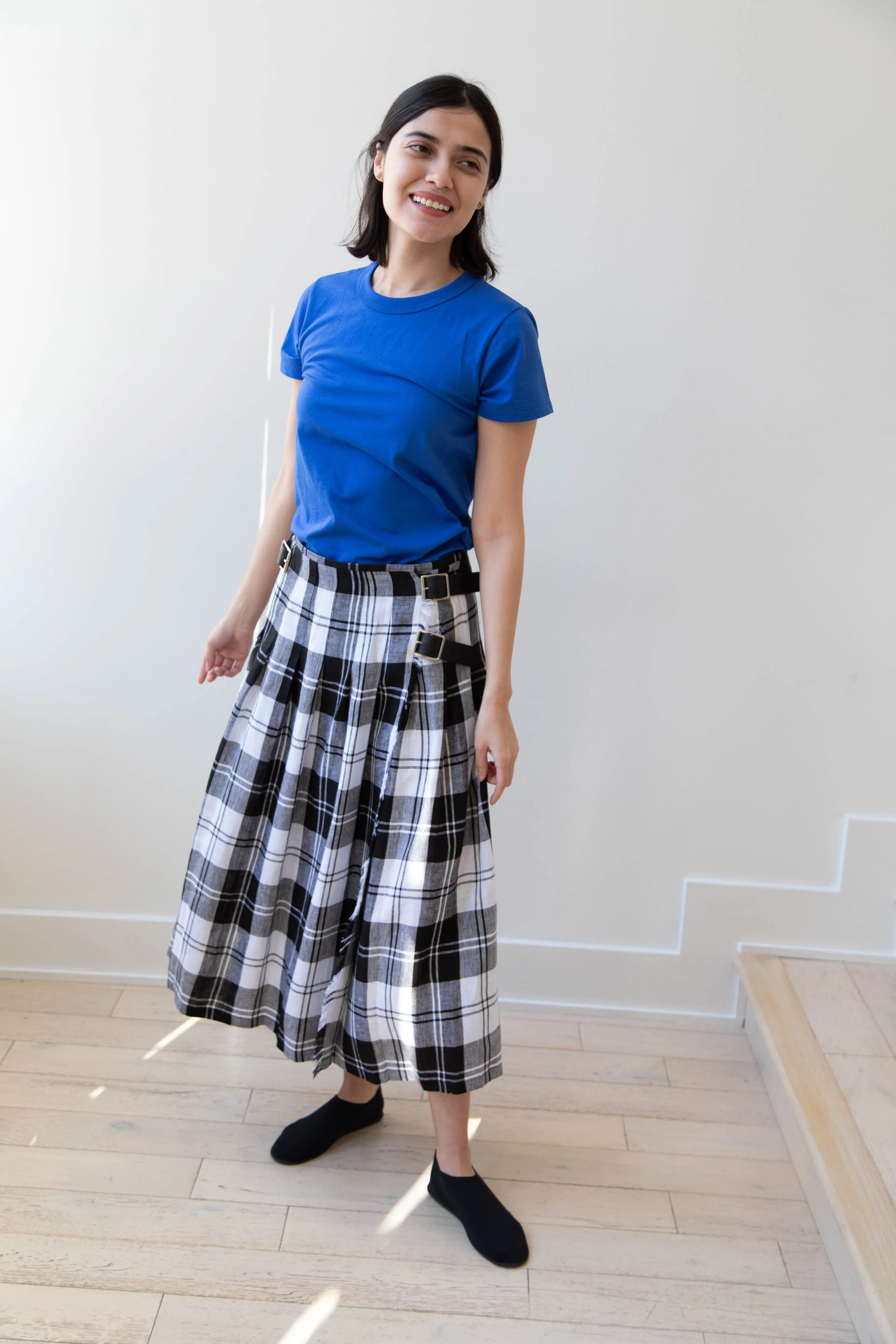 O'Neil of Dublin | Linen Pleated Skirt in Black Check