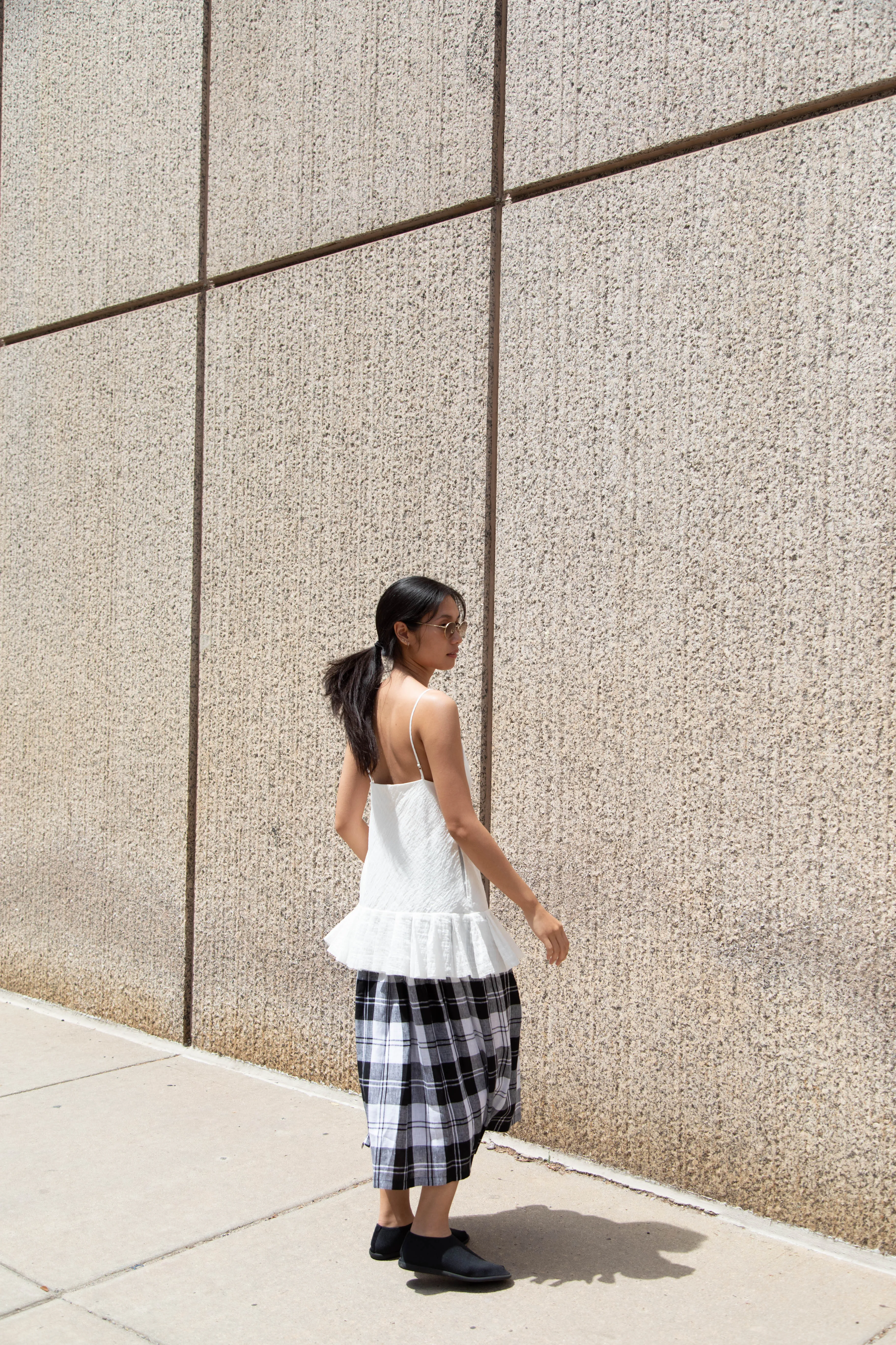 O'Neil of Dublin | Linen Pleated Skirt in Black Check