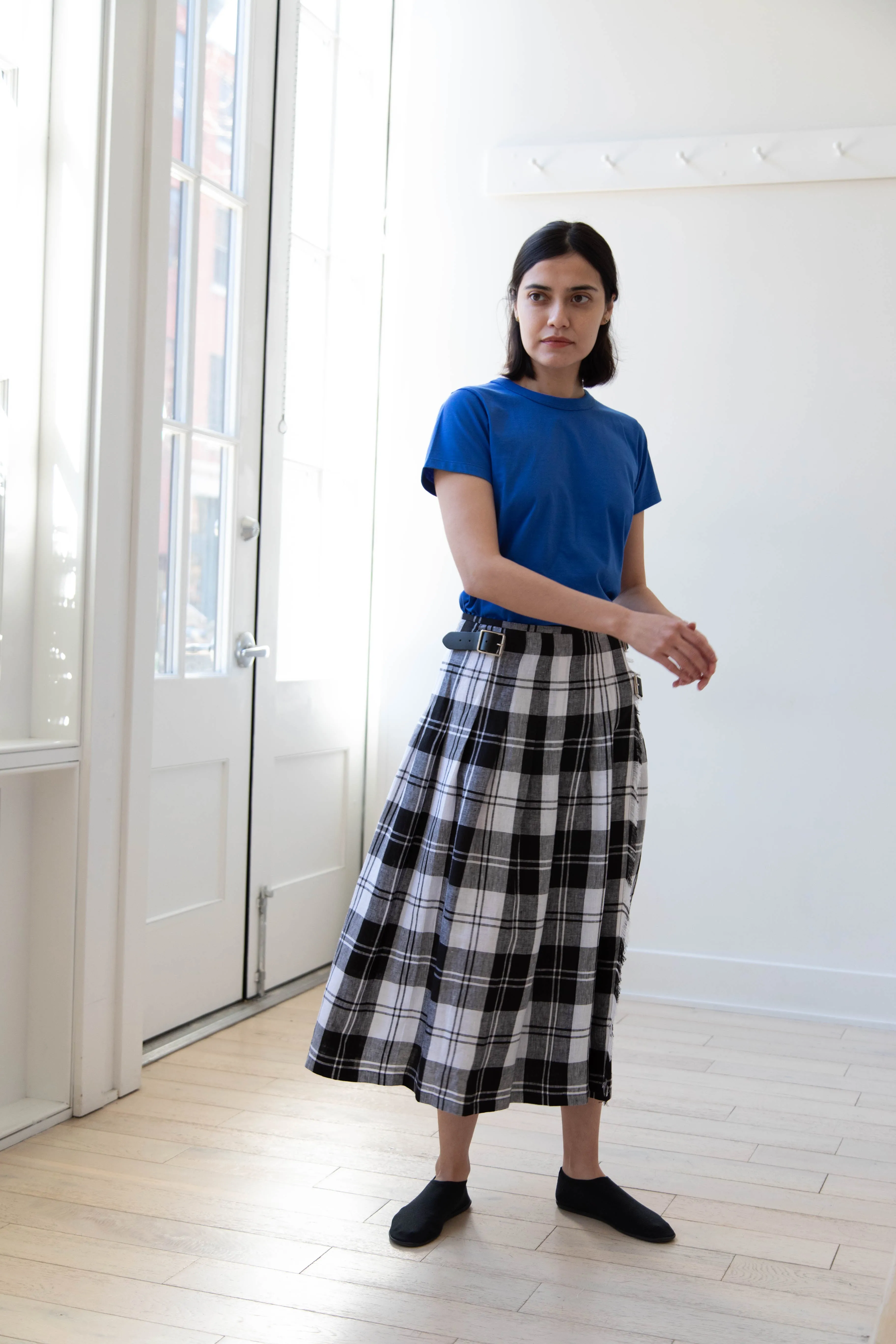 O'Neil of Dublin | Linen Pleated Skirt in Black Check