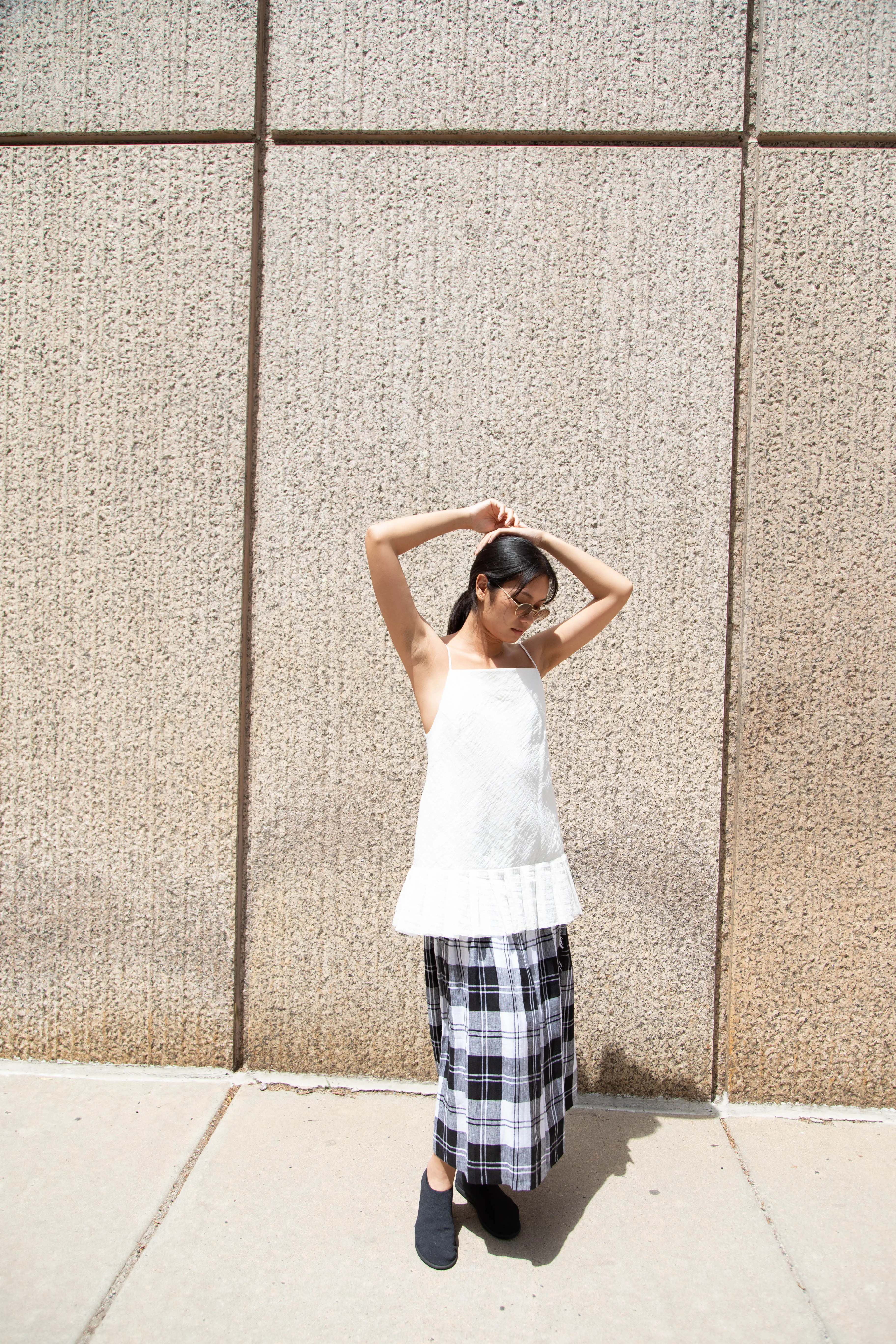 O'Neil of Dublin | Linen Pleated Skirt in Black Check