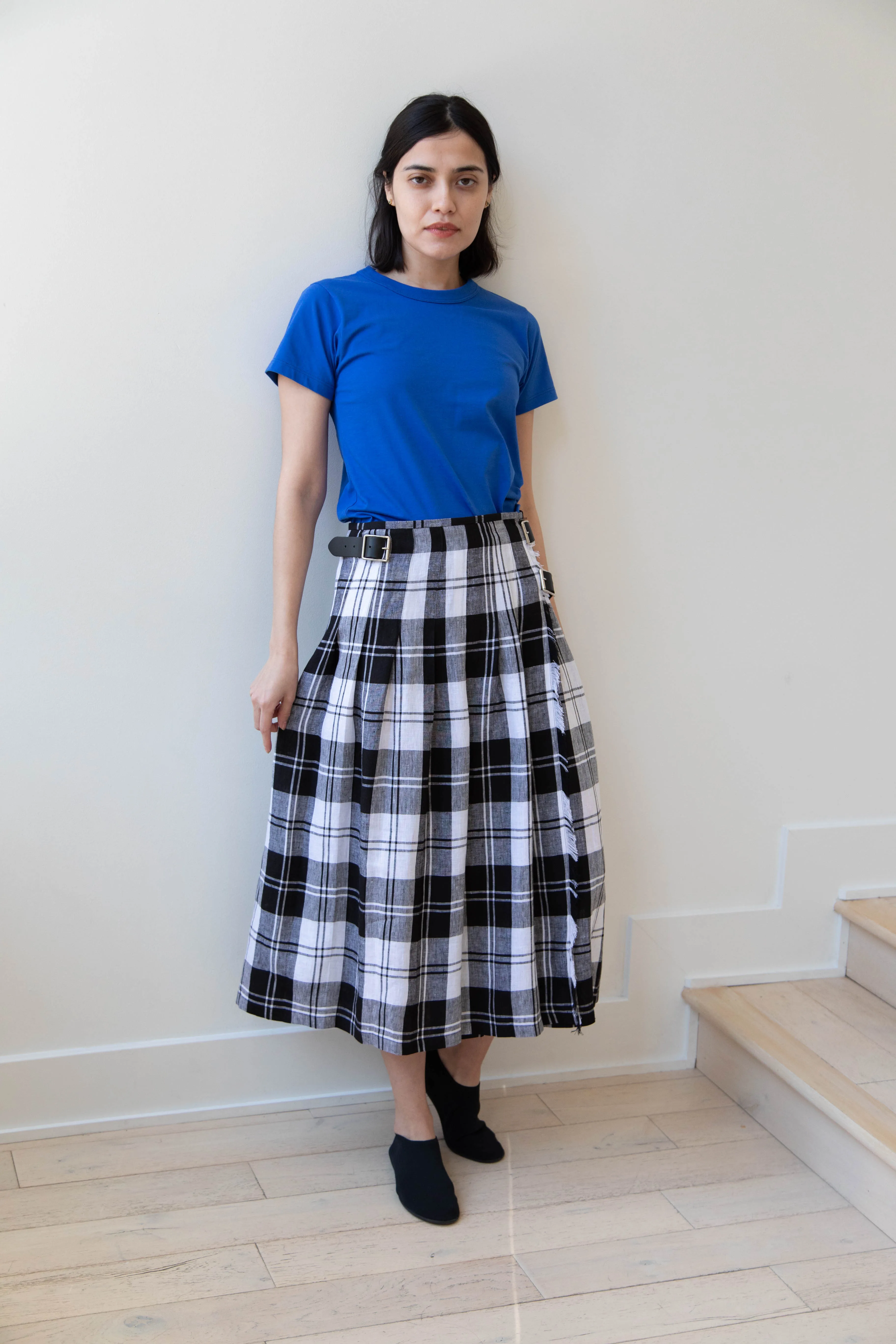O'Neil of Dublin | Linen Pleated Skirt in Black Check