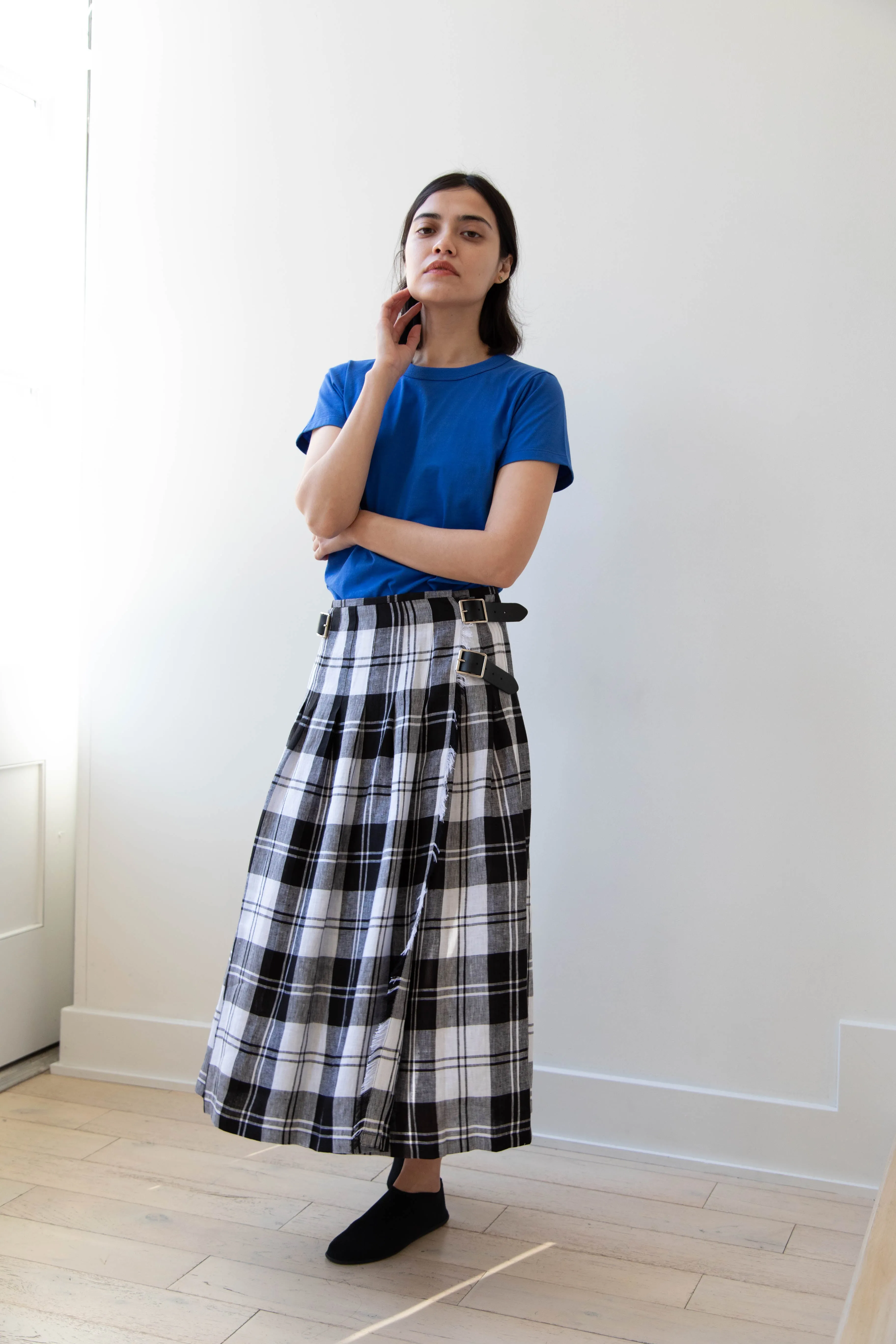 O'Neil of Dublin | Linen Pleated Skirt in Black Check