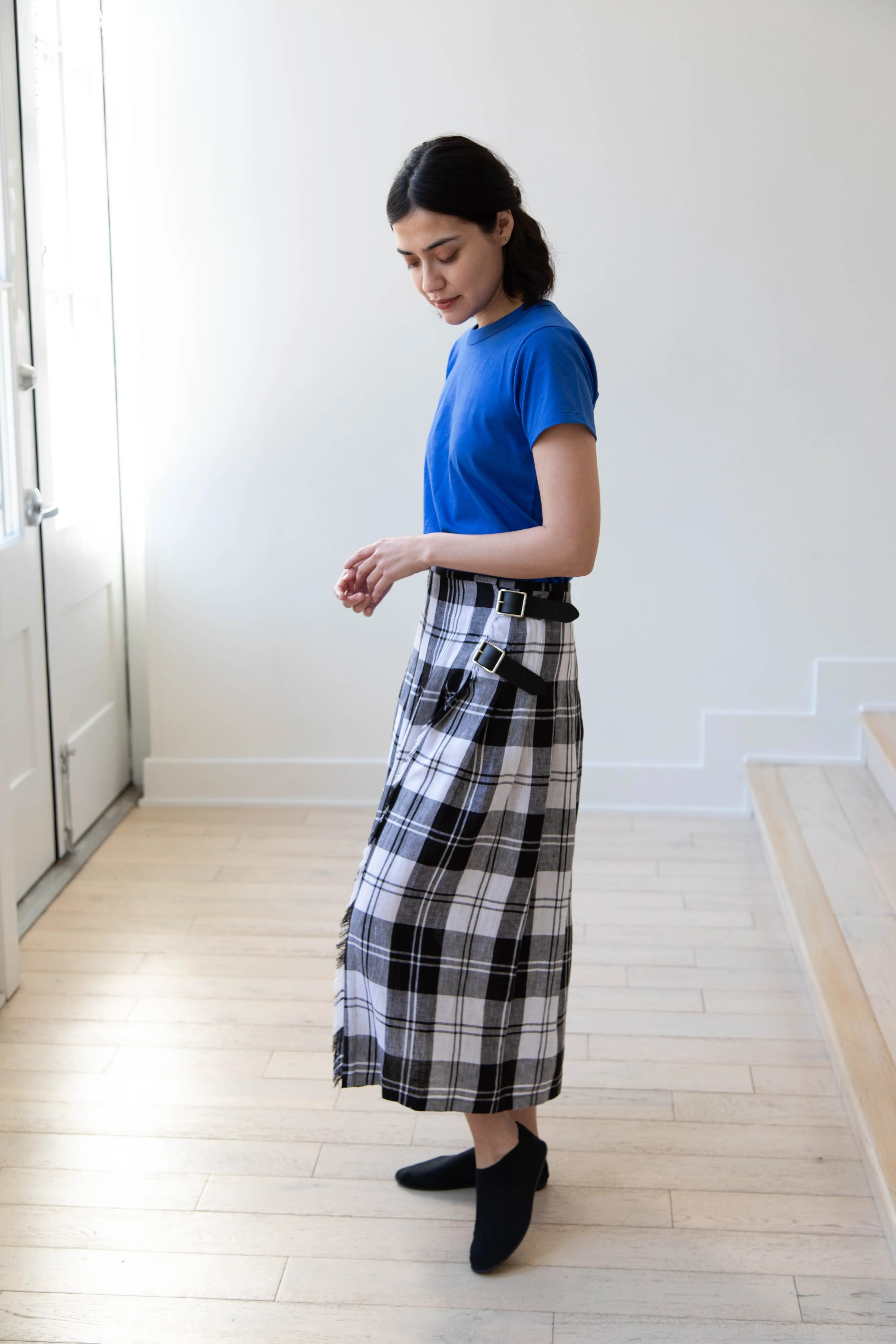 O'Neil of Dublin | Linen Pleated Skirt in Black Check