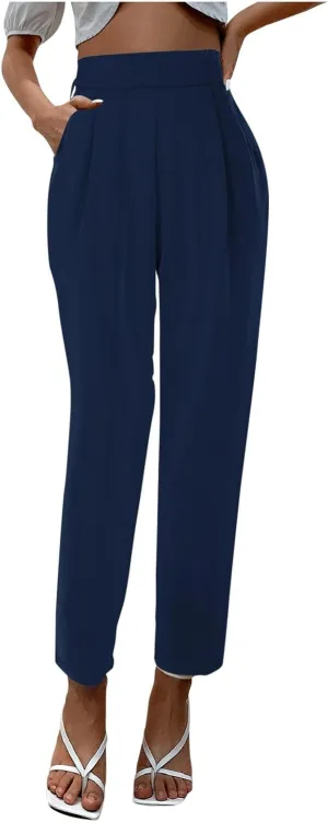 Pants for Women Elastic High Waisted Pants Casual Loose Fitting Long Trousers with Pockets Lounge Pants Women