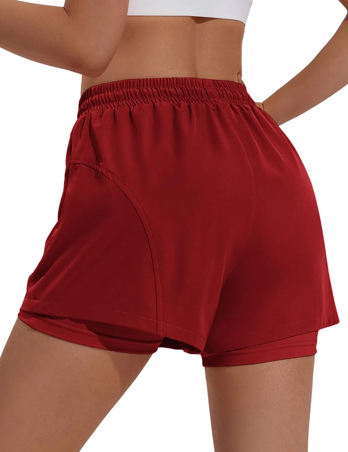 PINSPARK Athletic Shorts for Women High Waisted Workout Short 2 in 1 Running Shorts Gym Shorts with Zipper Pockets