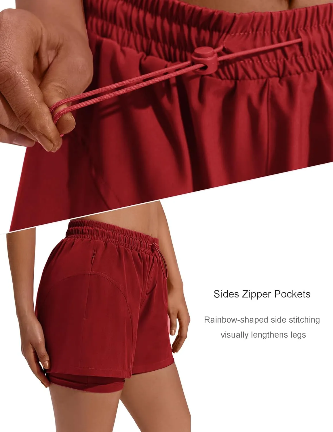 PINSPARK Athletic Shorts for Women High Waisted Workout Short 2 in 1 Running Shorts Gym Shorts with Zipper Pockets