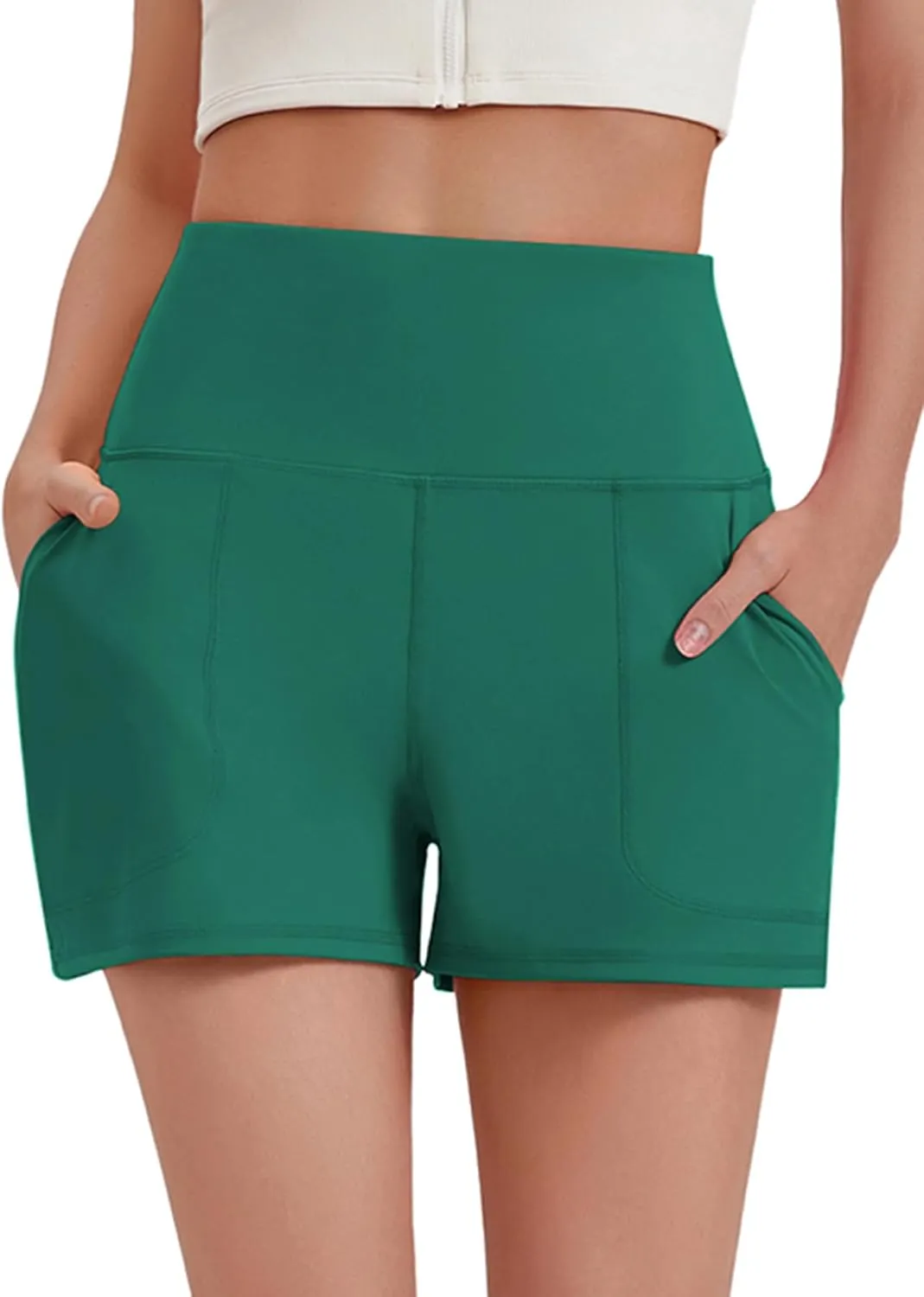 PINSPARK Workout Shorts Women Wide Leg Athletic Shorts High Waisted Yoga Shorts Tummy Control Gym Short with Pockets