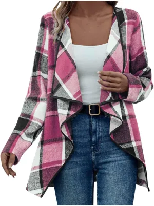 Plaid Jacket for Women Fleece Casual Cardigan Fall Plush Vest Thermal Vests Thick Winter Coats Outwear 2025 Shackets