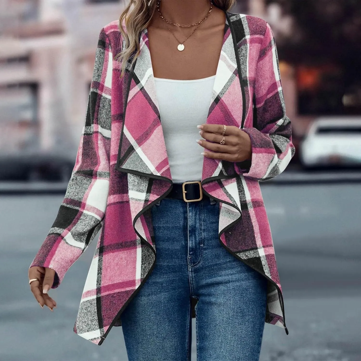 Plaid Jacket for Women Fleece Casual Cardigan Fall Plush Vest Thermal Vests Thick Winter Coats Outwear 2025 Shackets