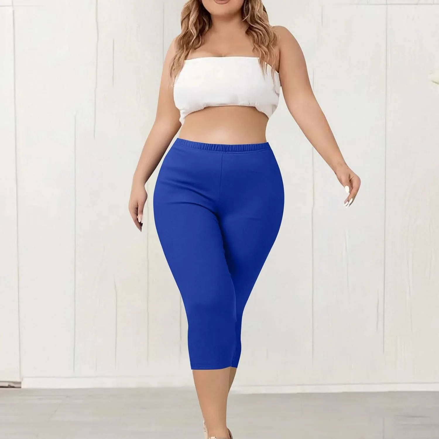 Plus Size Capri Leggings for Women High Waist Tummy Control Stretchy Workout Yoga Pants Casual Summer Capri Pants