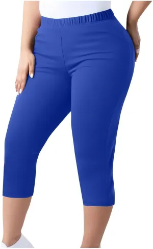 Plus Size Capri Leggings for Women High Waist Tummy Control Stretchy Workout Yoga Pants Casual Summer Capri Pants