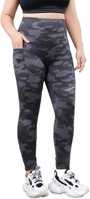 Plus Size Fleece Lined Leggings for Women Camo Seamless High Waist Camouflage Warm Winter Trousers for Athletic Gym