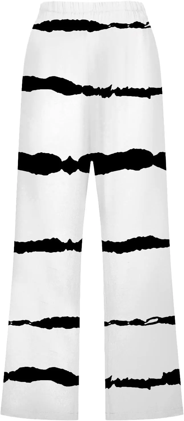 PTOLOCIF Linen Pants for Women Straight Leg Pant Elastic Drawstring Casual Trousers with Pockets Summer Beach Lounge Pants