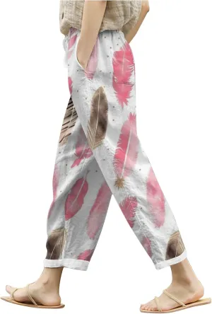 PTOLOCIF Womens Casual Cotton Linen Pants Summer Palazzo Pants Flowy Wide Leg Beach Trouser Trendy Boho Pants with Pockets