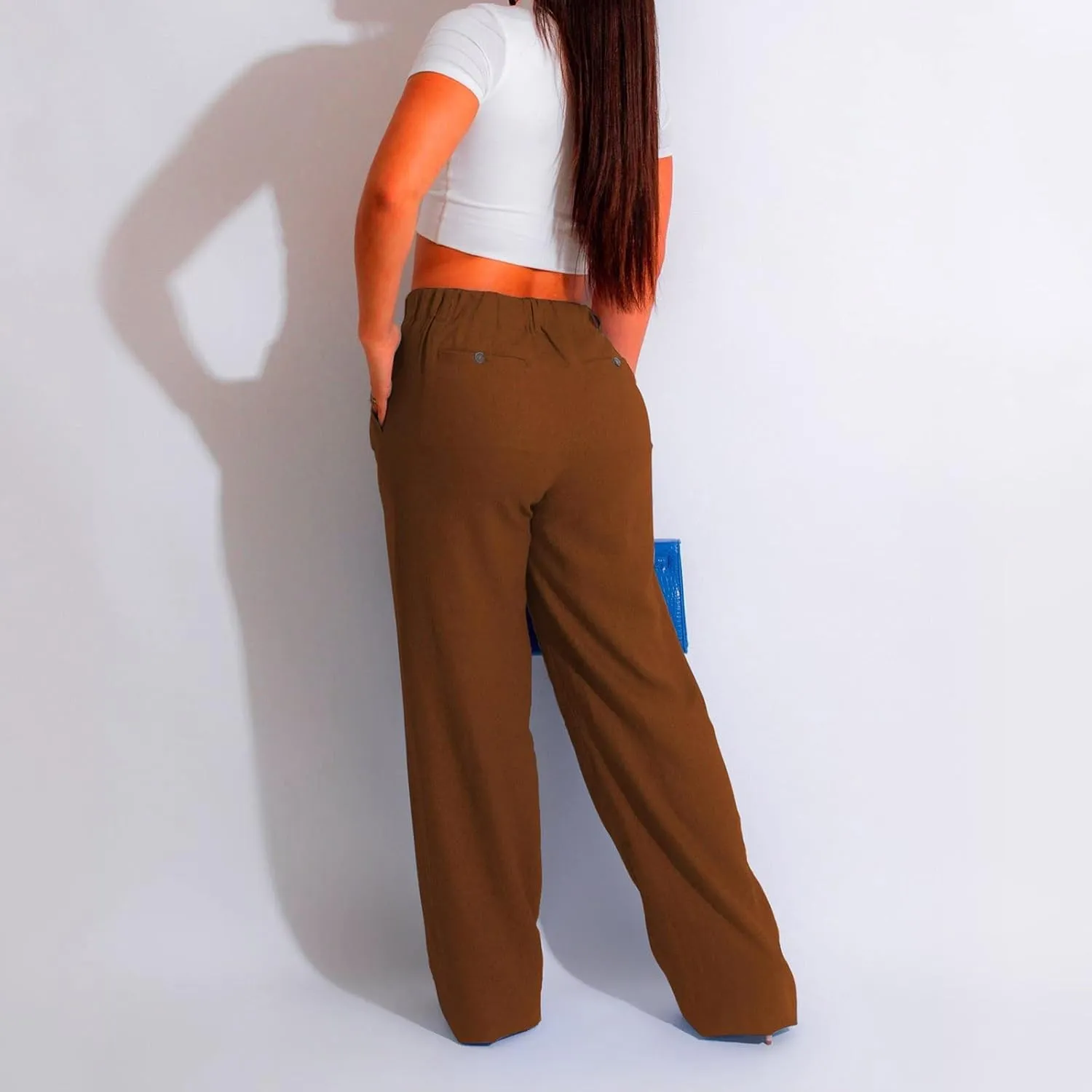 PTOLOCIF Womens Casual Cotton Linen Pants Wide Leg Casual Palazzo Pants Cotton Linen Lounge Beach Summer Pant with Pockets