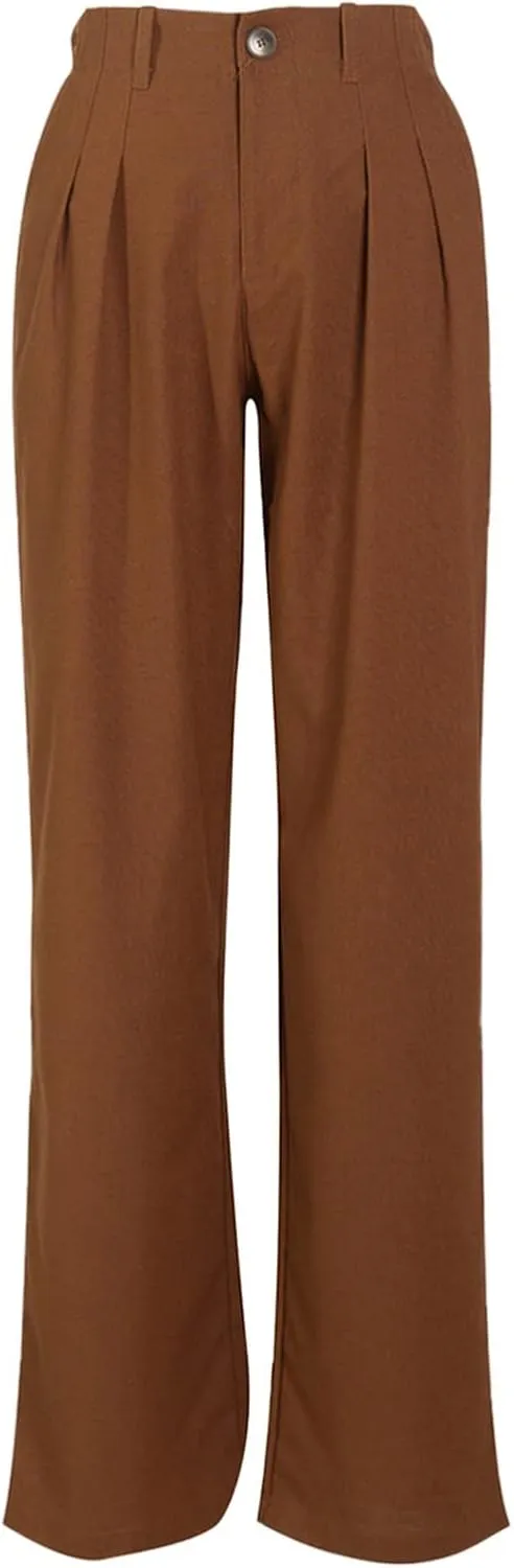 PTOLOCIF Womens Casual Cotton Linen Pants Wide Leg Casual Palazzo Pants Cotton Linen Lounge Beach Summer Pant with Pockets