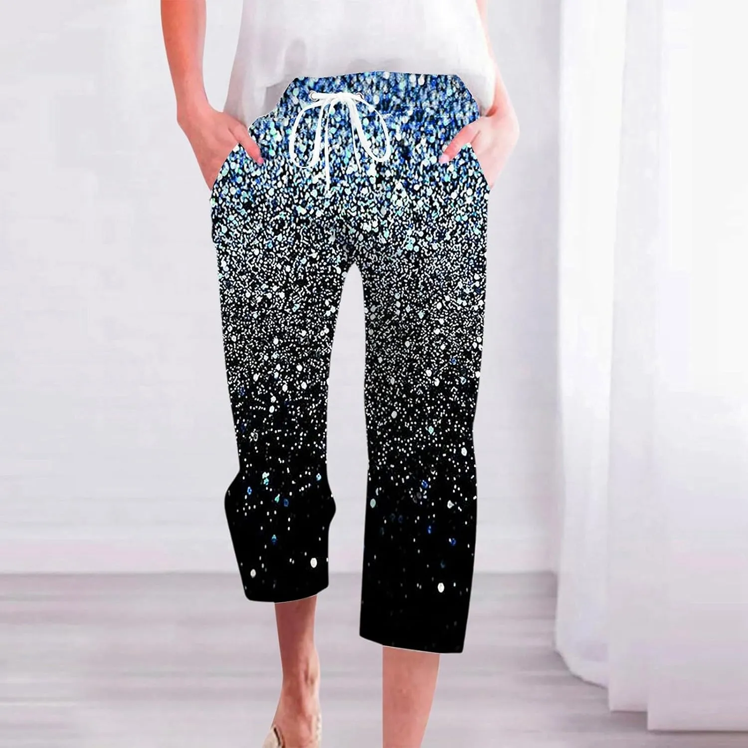 PTOLOCIF Womens Cotton Linen Pants Drawstring Back Elastic Waist Pants High Waist Casual Lounge Trousers with Pockets